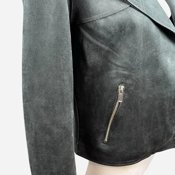 Philosophy Open Faux Leather Cropped Jacket XS Pockets Carbon Crystal Moto NEW - Picture 3 of 15